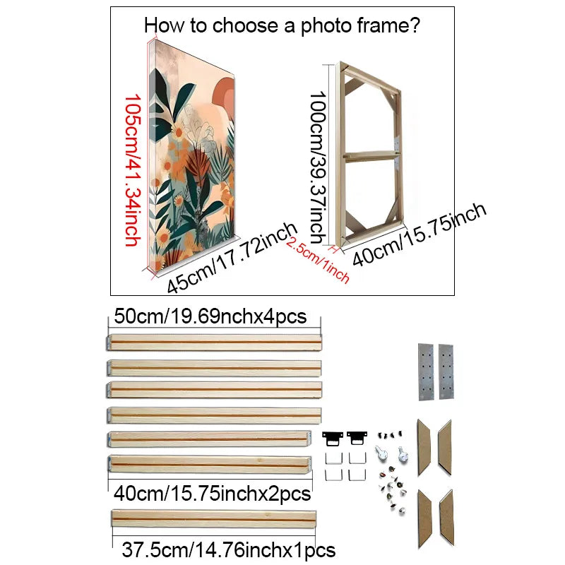cadre photo bois moderne toile abstraite multicolore fixations 45cm 35cm 40cm
