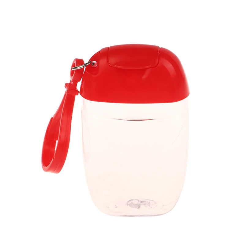 flacons rechargeables transparents modernes couleurs rouge rose bleu vert blanc jaune anneaux fixation couvercles