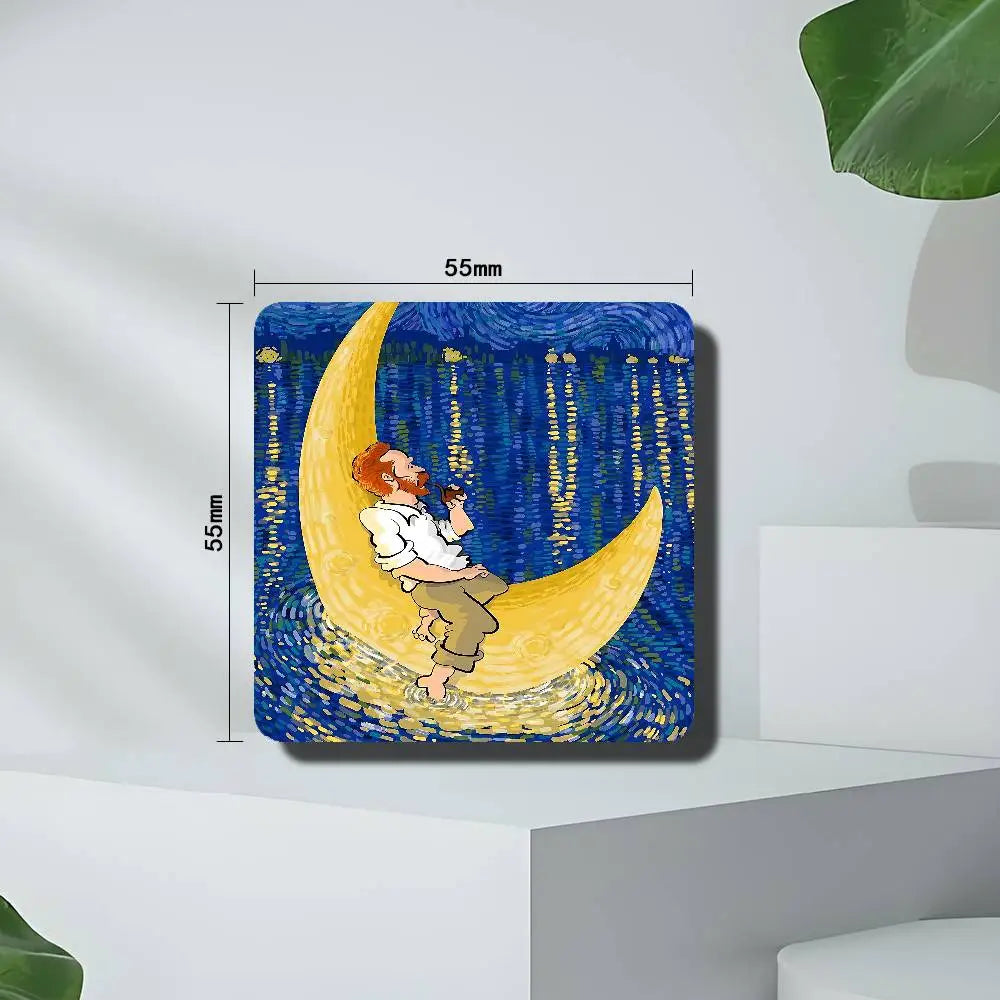 aimants magnétiques van gogh starry sky dessin animé vert marron bleu blanc noir art