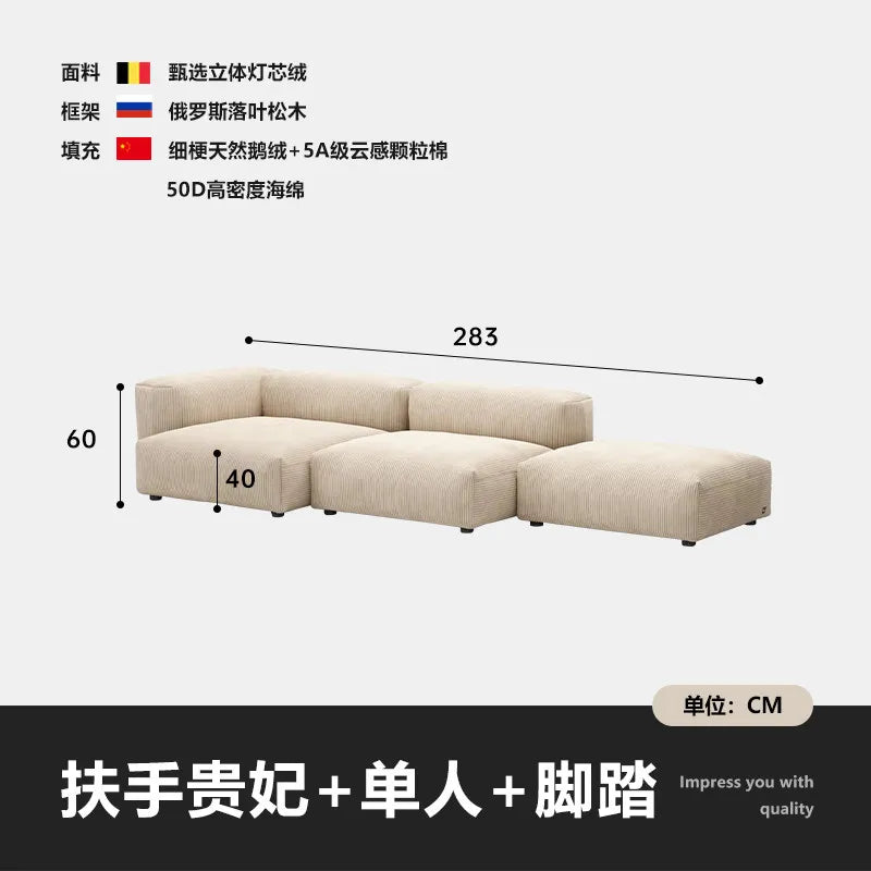 canapé modulable moderne beige clair rayures horizontales convertible cause cœur lit salon