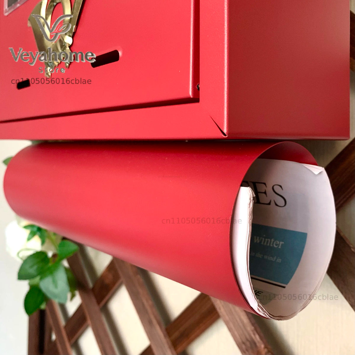 boîte lettres rouge rustique murale motif gâteau postal or fixée