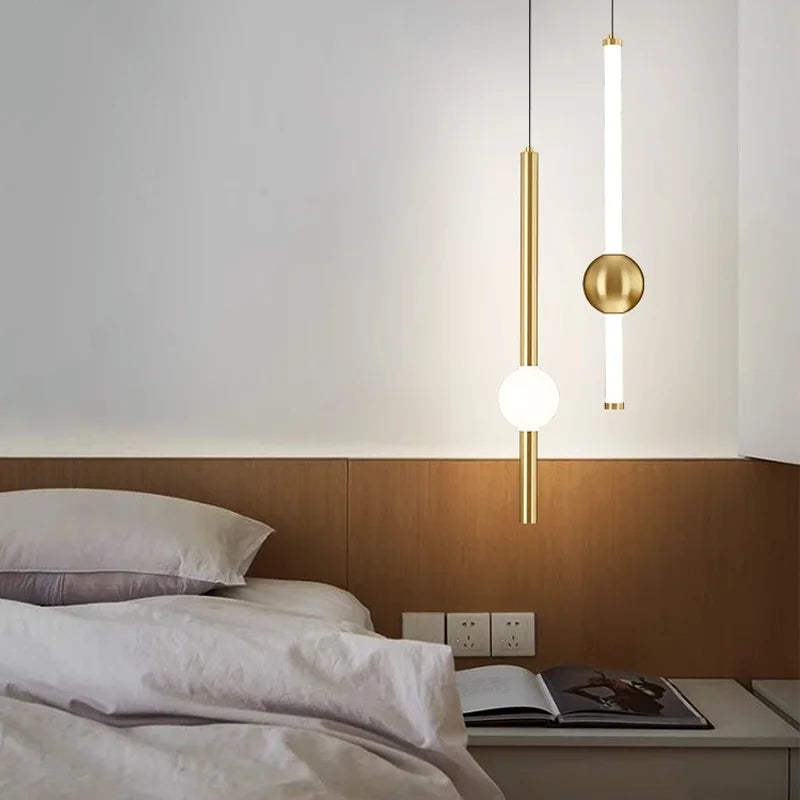 lampe suspendue moderne blanche dorée minimaliste salon chambre éclairage deux sources lumineuses
