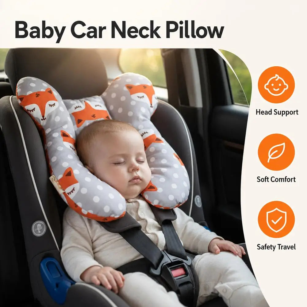 coussin voyage bébé gris blanc orange motifs animaux confortable shaped