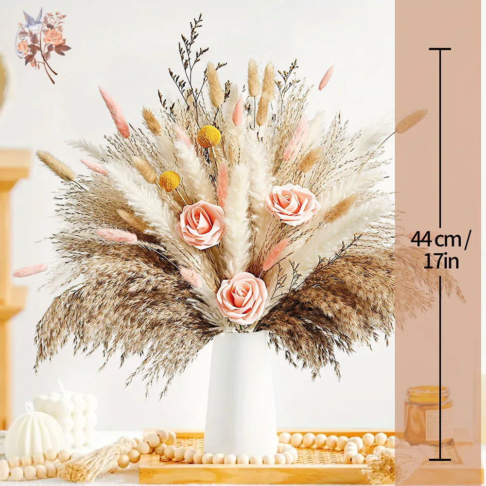 décoration boho bouquet fleurs séchées pampas roses artificielles anniversaire mariage