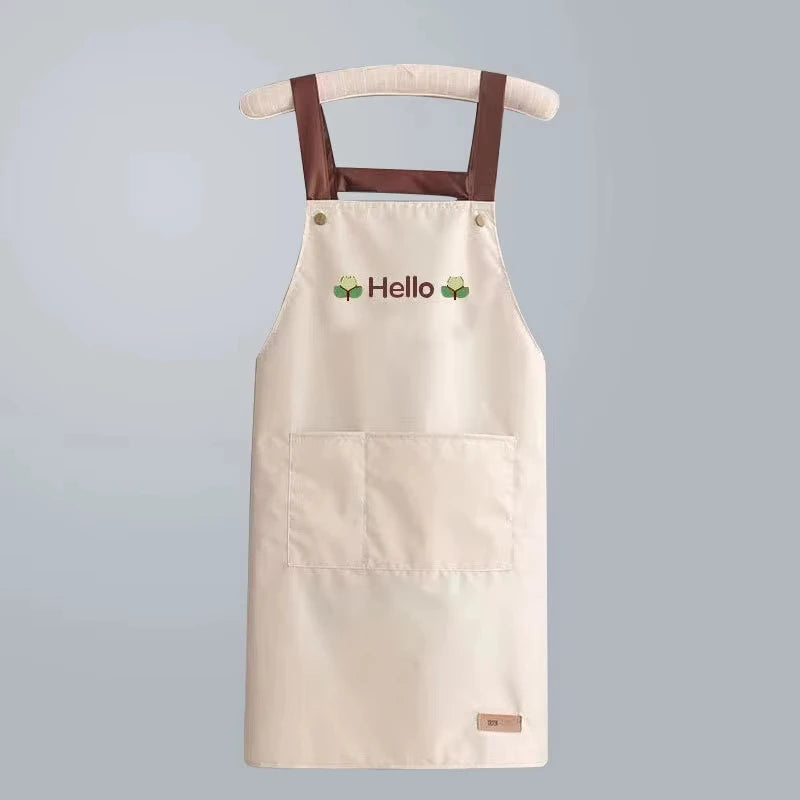 tablier cuisine imperméable anti taches poche broderie hello fleurs moderne pratique homme femme