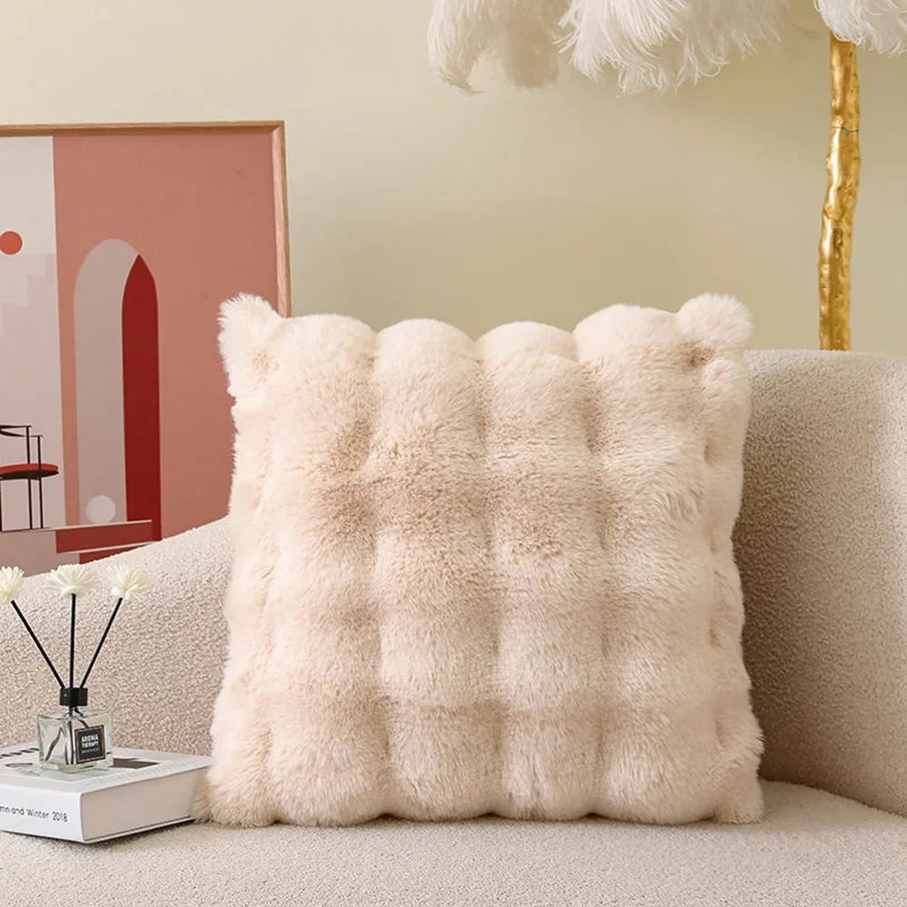 coussin carré moderne gris beige blanc rose pâle lavable 45x45cm bouclé
