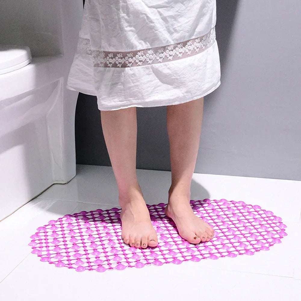 tapis bain antidérapant transparent moderne ventouses billes pliable serviette rose blanc minimaliste