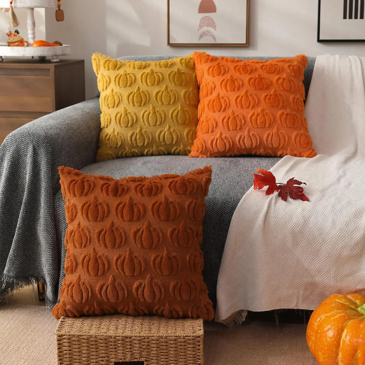 coussin carré orange citrouille automne décoration halloween zip invisible garnissage blanc polyester cotton