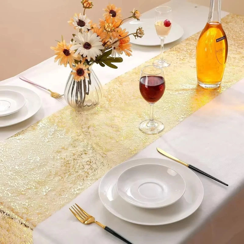 nappe table dorée effet marbrure brillante semi transparente festive or argent