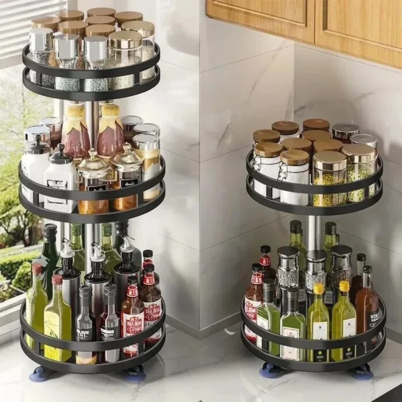 rangement tournant multi niveaux acier inoxydable moderne ventouses ajustables condiments bouteilles huile vinaigre sauces