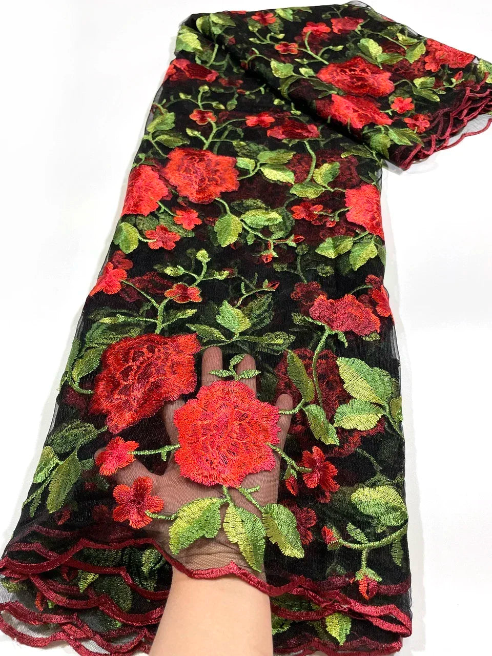 tissu africain dentelle verte brodée floral transparent élégant robe haute qualité yards