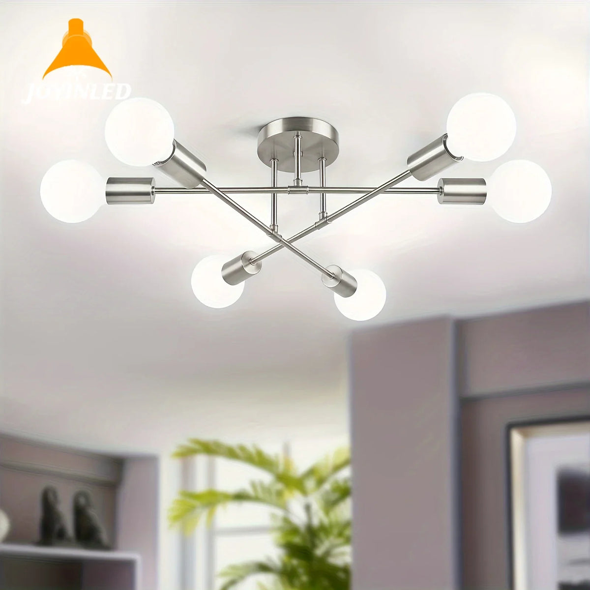lampe suspension nickel moderne sphères translucides structure métallique opaques fixations visibles e26