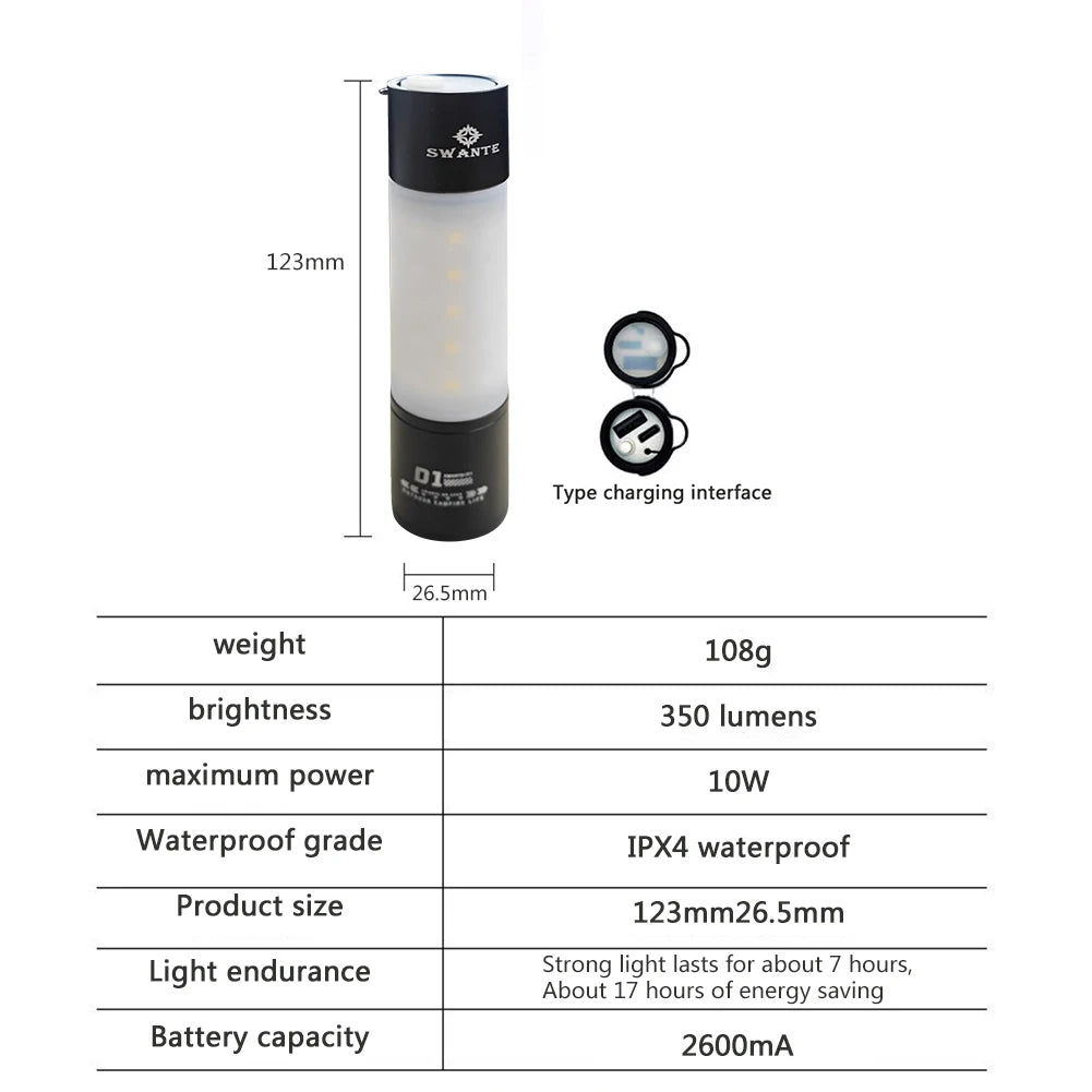 lampe camping led transparente moderne noire blanche rechargeable usb anneau suspension