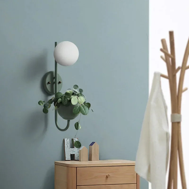 lampe murale moderne vert blanc pot plante ampoule E27 LED 90 260V