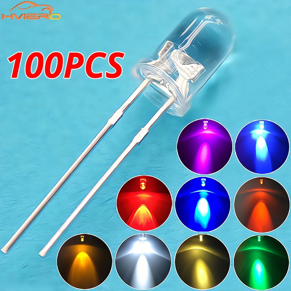 diodes led 5mm ronde bleu vert rouge blanc chaud jaune violet orange transparentes couleurs