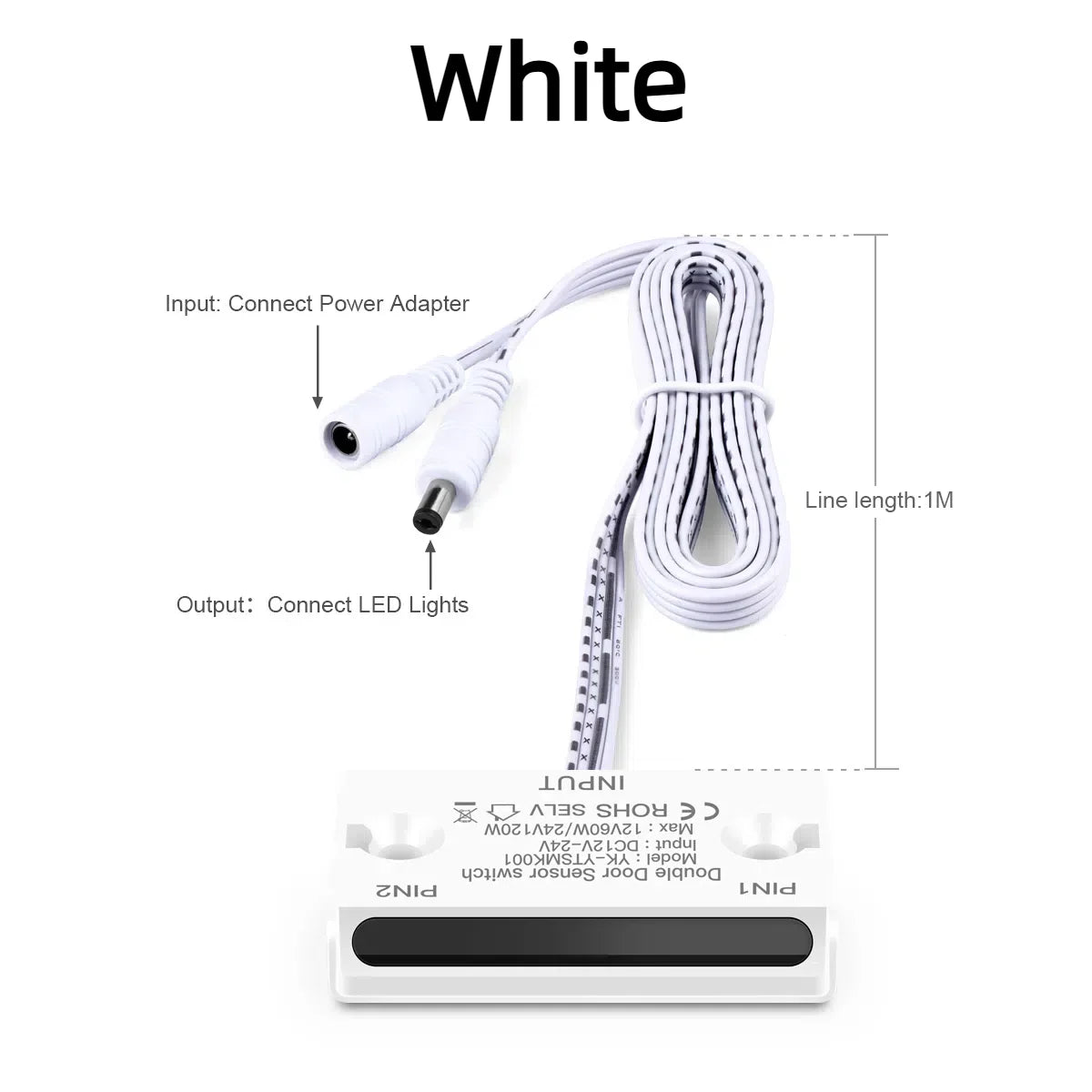 interrupteur porte double adhésif blanc noir moderne câble électrique led contrôle facile