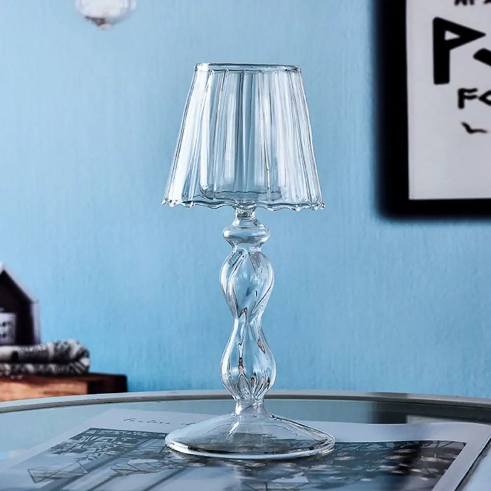 lampe table transparente moderne élégante texture ondulée jaune décoration maison bougeoir