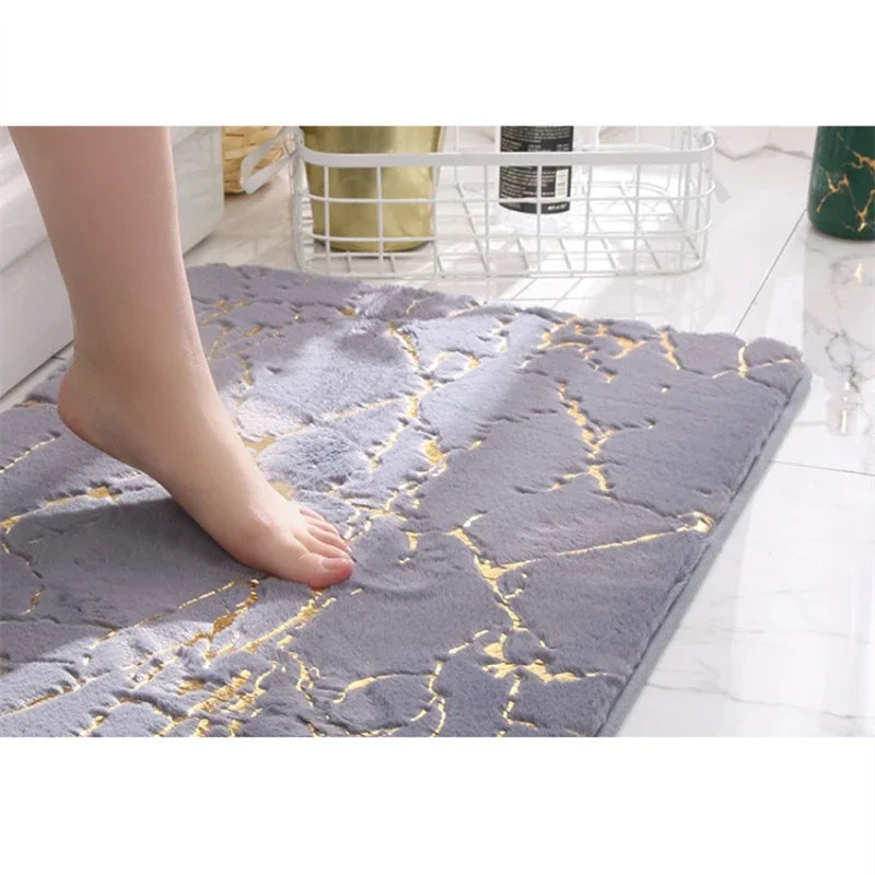 tapis bain anti dérapant marbre doré moderne blanc noir rose
