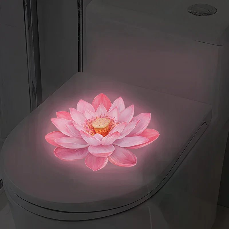 sticker mural fleur lotus rose illustration réaliste autoadhésif amovible chambre salon decoration nocturne brillante