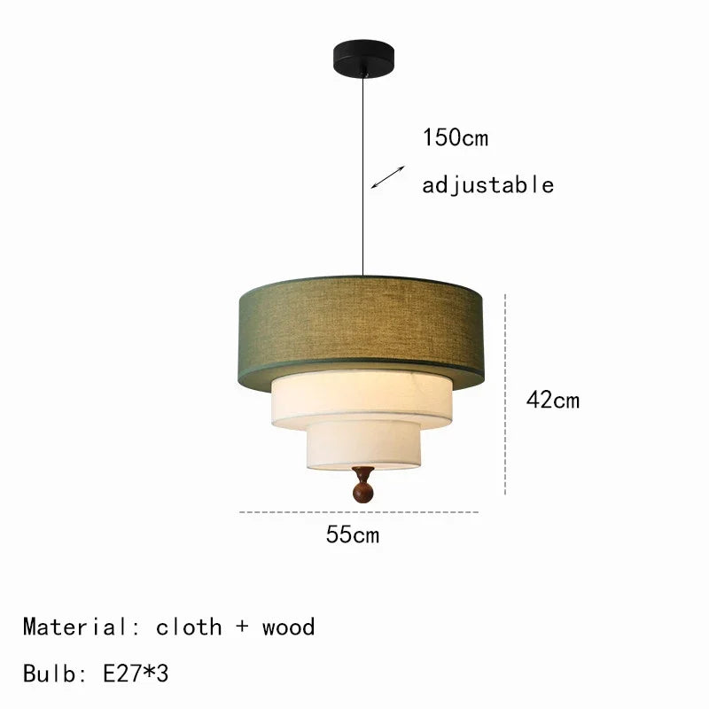 suspension lumineuse moderne trois abat jours tissu vert olive classique