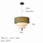 suspension lumineuse moderne trois abat jours tissu vert olive classique