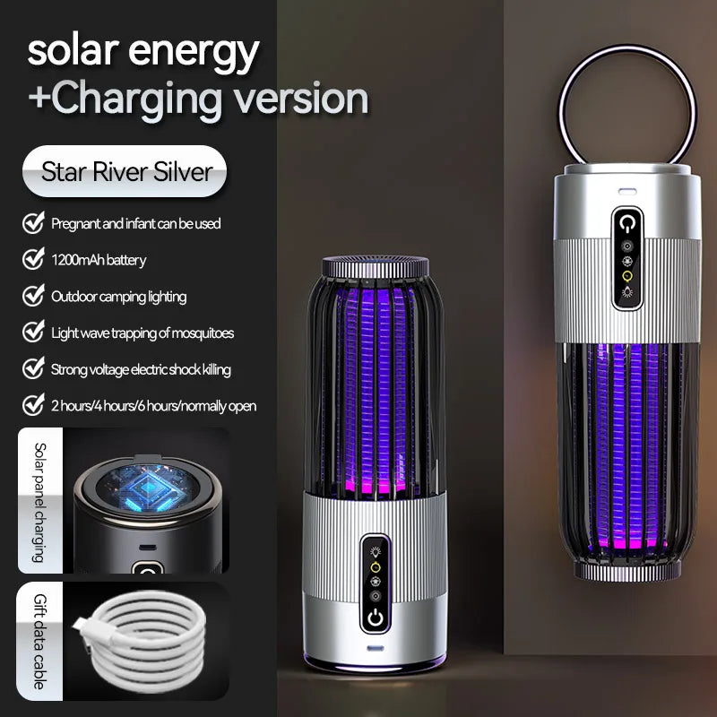 lampe anti moustiques rechargeable piege insectes camping maison noir gris rayures vertical moderne compact