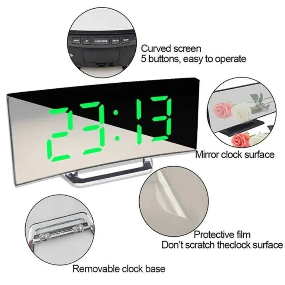 horloge électronique moderne alarme digitale table calendrier luminoire LED noir rouge vert