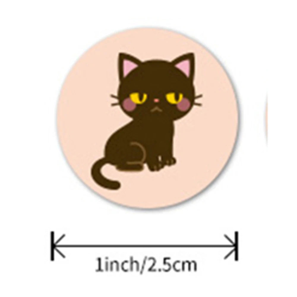 étiquettes autocollantes chats mignons cartoonaute collant papier roseclair noir gris blanc 1pouce 3cmx6cm rouleau