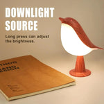 lampe poser oiseau veilleuse texture bois naturel moderne capteur tactile blanc minimaliste
