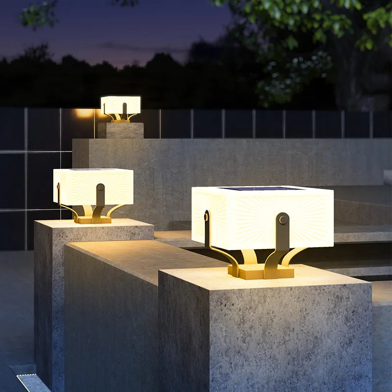 lampe solaire extérieure ip55 led contemporaine minimaliste blanc doré noir