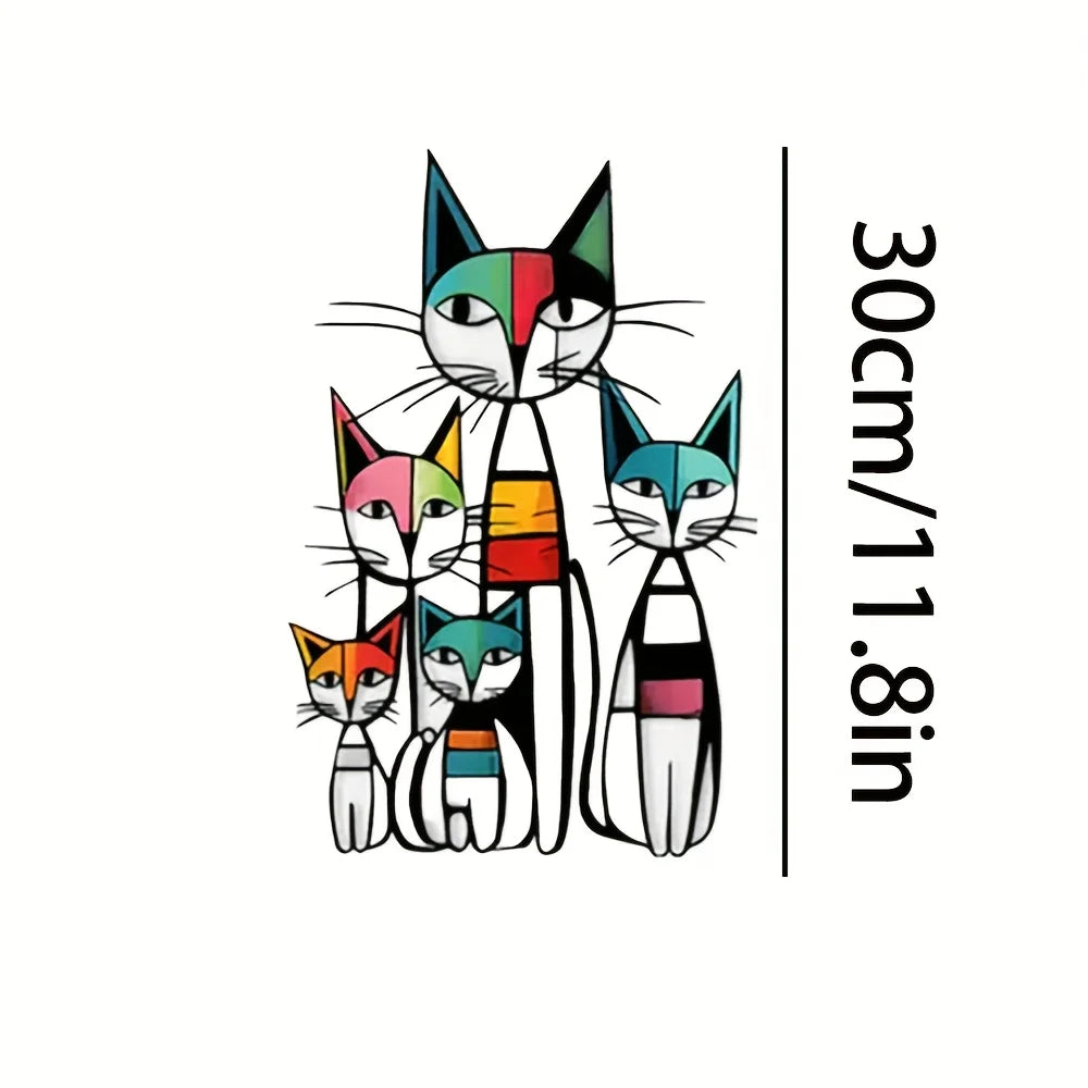 sticker mural moderne multicolore famille chats stylisés adhésif pop art chambre enfants deco murale