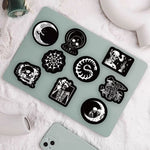 autocollants gothiques noirs blancs squelettes yeux roses lunes serpents adhésifs collection 14ans+ set50