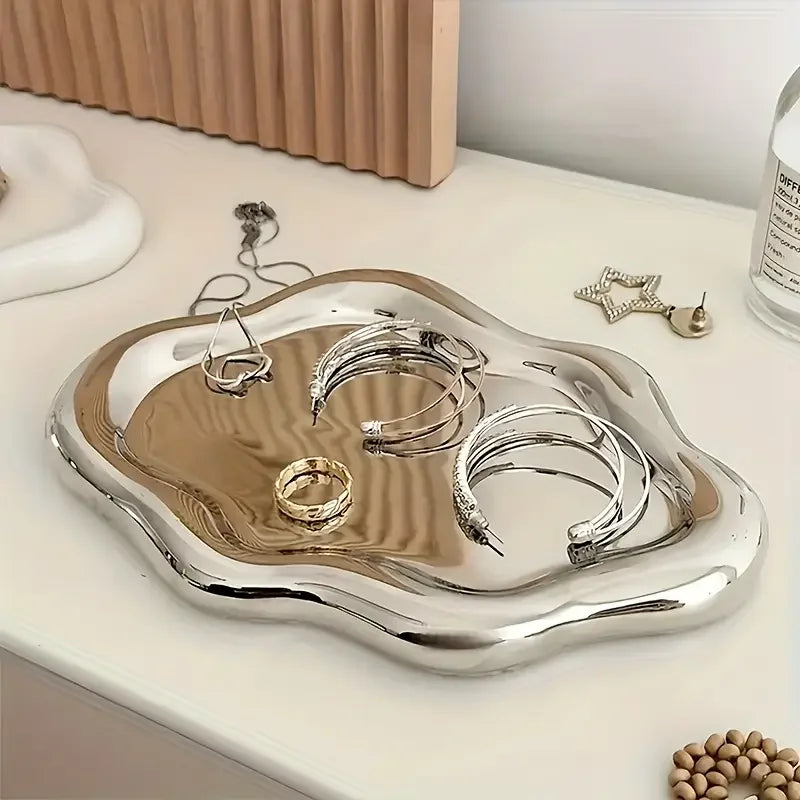 support bijoux blanc moderne plateaux rangement minimaliste pvc opaques lisses rond