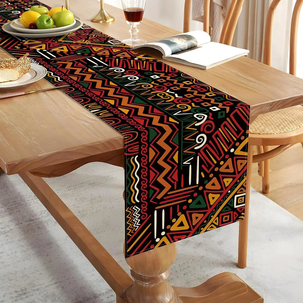 nappe lin géométrique africain noire rouge verte festive décoration intérieure moderne ethniqueversible
