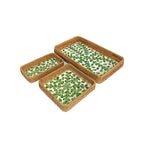 ensemble assiettes décoratives rotin motifs floraux boho rustique beige vert bleu blanc