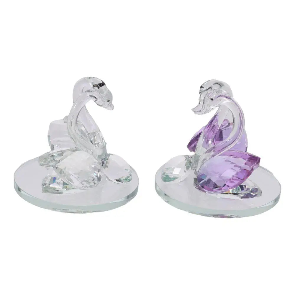 décoration maison sculpture cygne transparent violet bleu réaliste artisanal moderne base circulaire