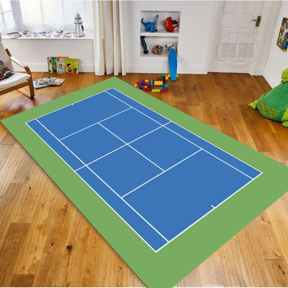 tapis salon décoratif motif terrain tennis bleu vert rouge moderne intérieur maison