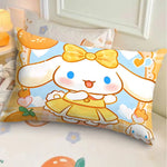 coussin cartoon lapin noeud papillon orange jaune bleu clair coeurs carottes 30x50cm 40x60cm 50x70cm