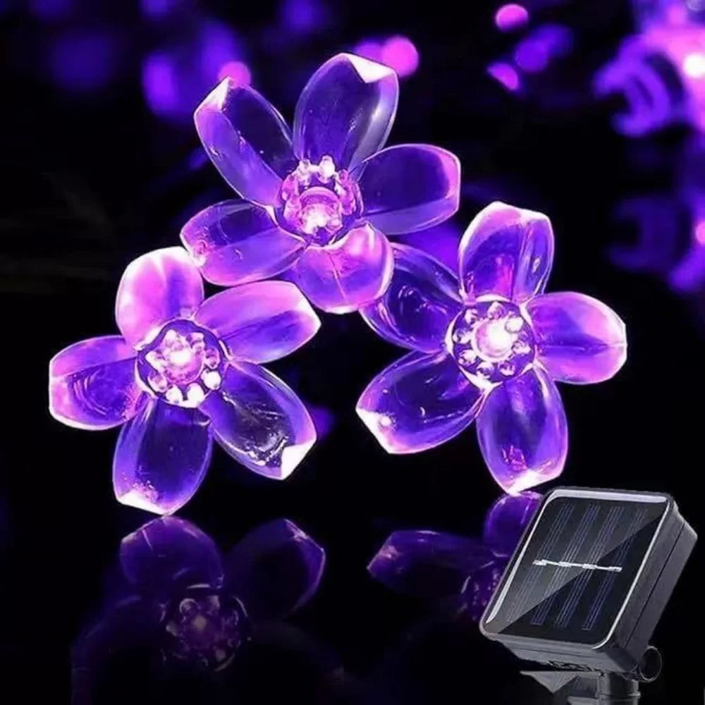 guirlande lumineuse solaire fleurs lotus violet multicolore moderne décoration extérieure piquet métallique modes automatiques