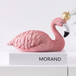 figurines flamants roses décoratives résine texturée moderne ornement blanc doré chambre