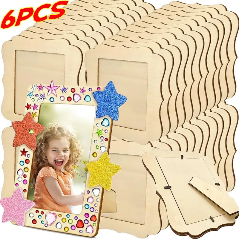 cadres photo bois décorés motifs étoiles cœurs stickers ornements table festive anniversaire enfants vibrant