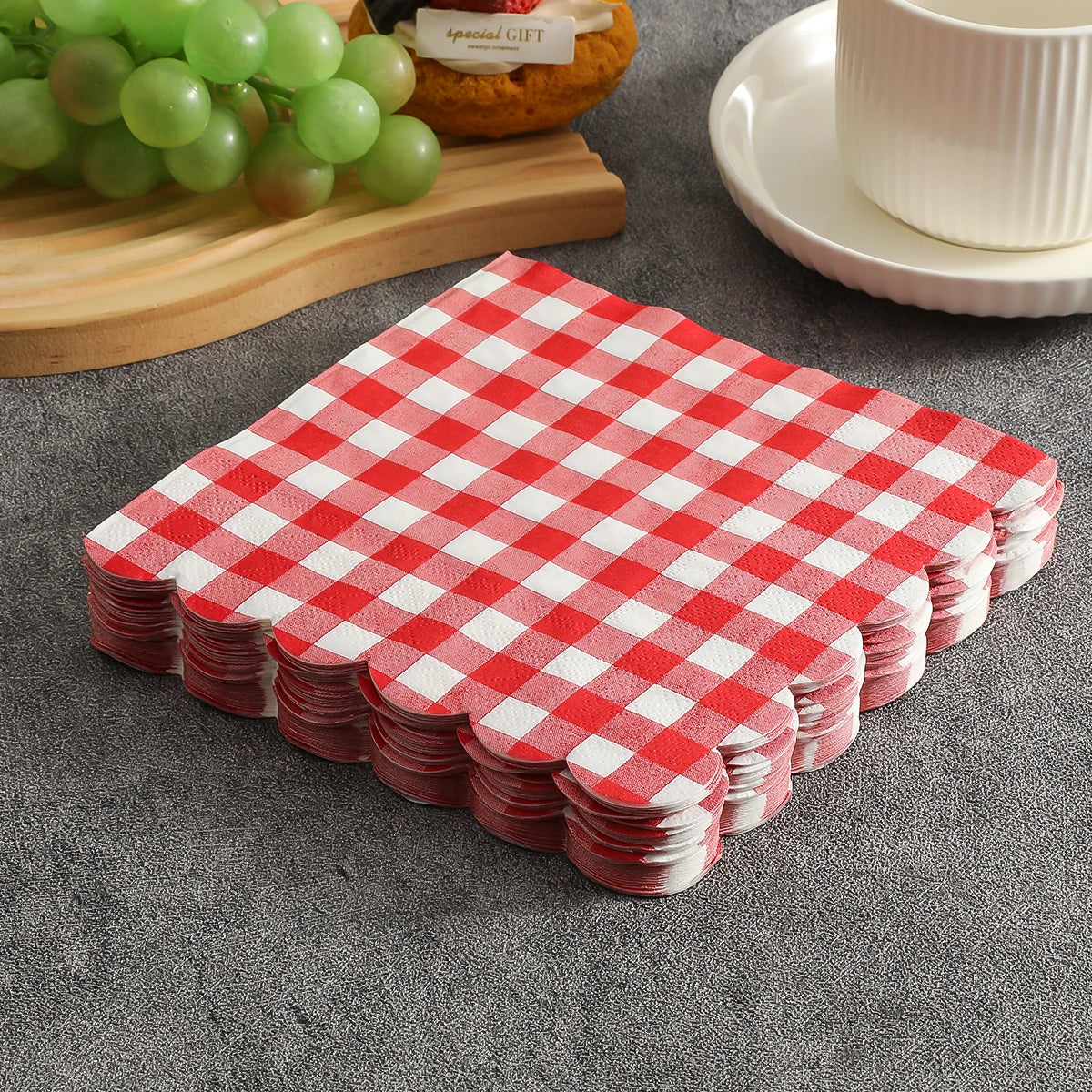 serviettes papier motif vichy rouge blanc decoration table rustique 9.84x9.84 poucesUsageIdéo