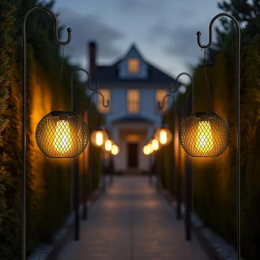 lampe solaire jardin led métal noir doré vintage rustique maille crochets