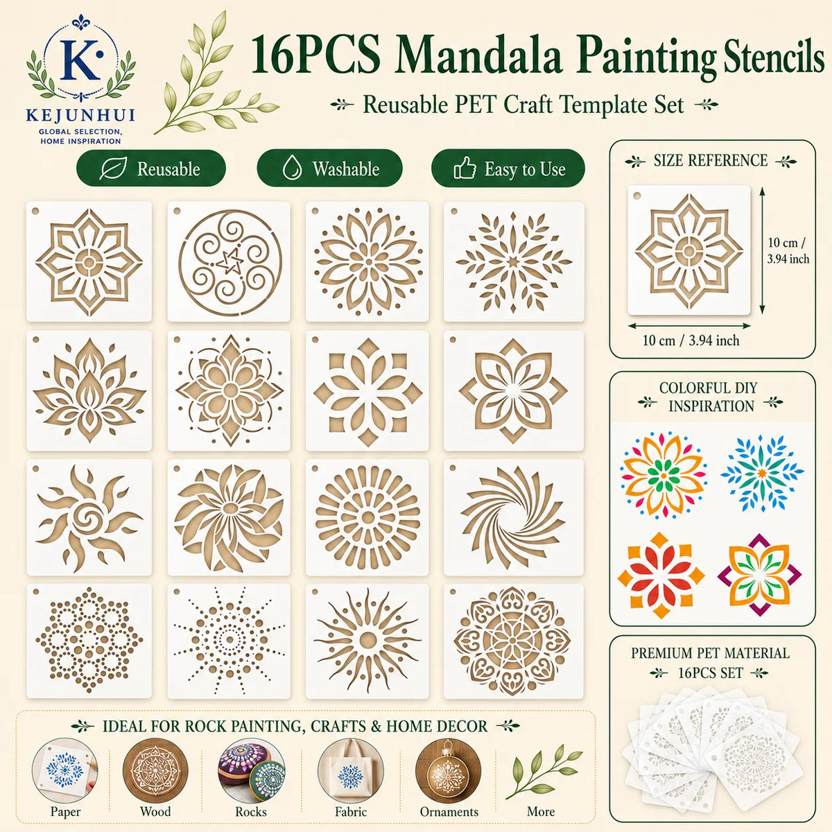 pochoirs mandala réutilisables peinture murale pulvérisation pierre gabarits floraux géométriques blanc artisanal