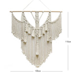 tapisserie macramé géométrique franges bohème décoration murale øllets beige clair