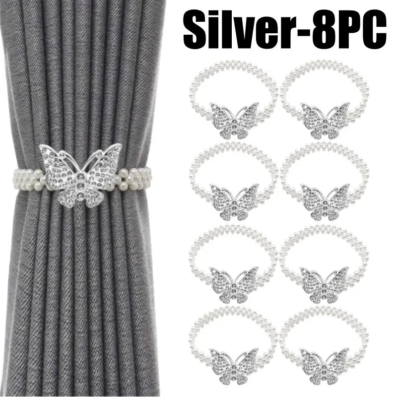 boucle rideau gris rose bleu doré papillon strassé blanches élégante décorative clip fixe