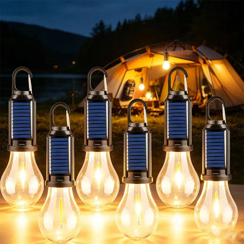 ampoule led solaire transparente moderne rechargeable camping randonnée urgence ip65 autonomie crochet