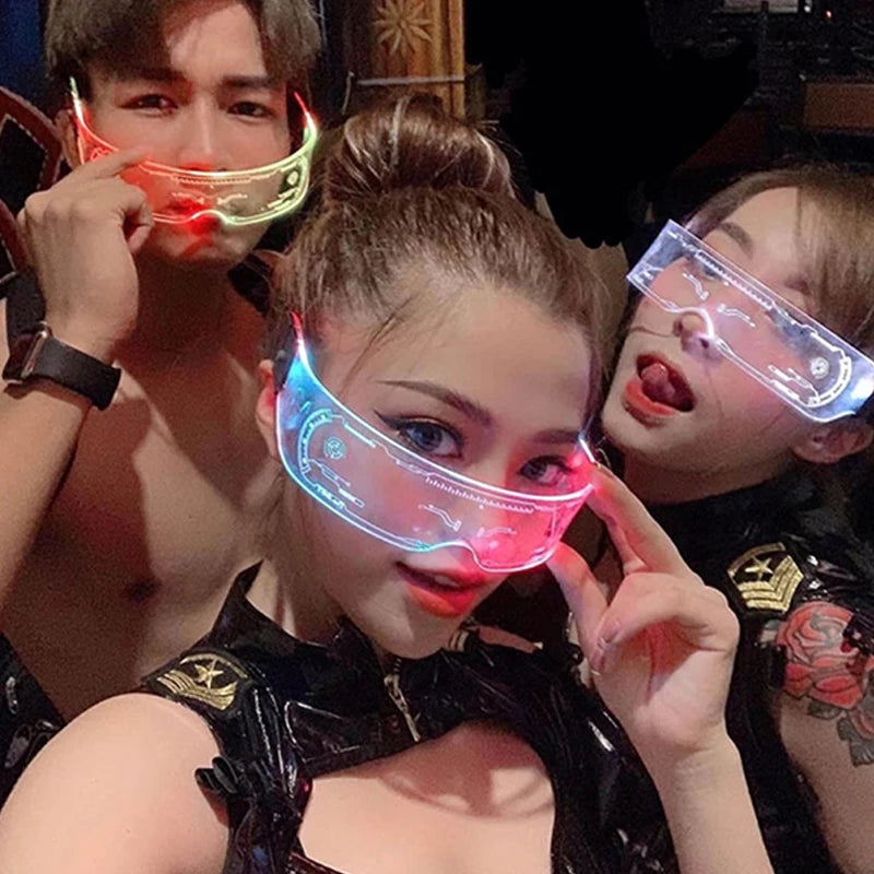 lunettes fête lumineuses masques néon futuristes motifs géométriques accessoires soirée anniversaire halloween