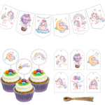 décoration fête licorne stickers autocollants toppers cupcakes bannières étiquettes colorées enfants illustrations