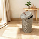 panier rangement corbeille linge noir blanc rayures diagonales moderne respectueux environnement poignée cuir